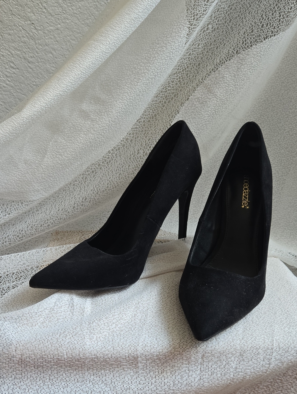 Shoe Dazzle Black Faux Suede Pointed Toe Stiletto Pumps